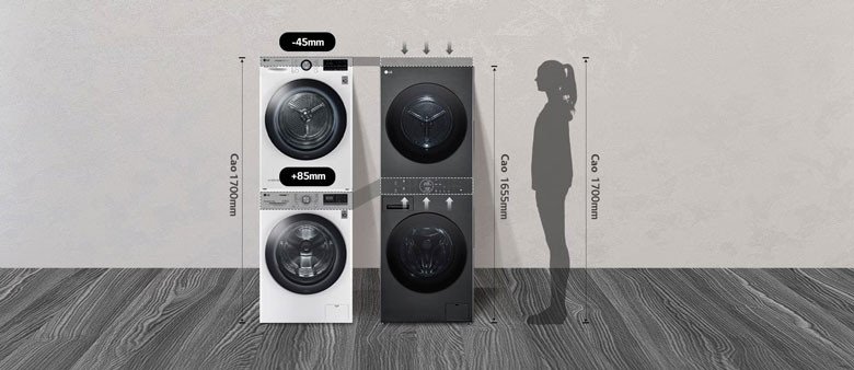 Kích thước và bố trí tổng thể của máy giặt sấy LG WashTower WT1410NHE