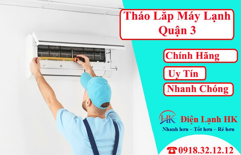Kỹ thuật viên kiểm tra dàn nóng máy lạnh trong quy trình tháo lắp tại Quận 3