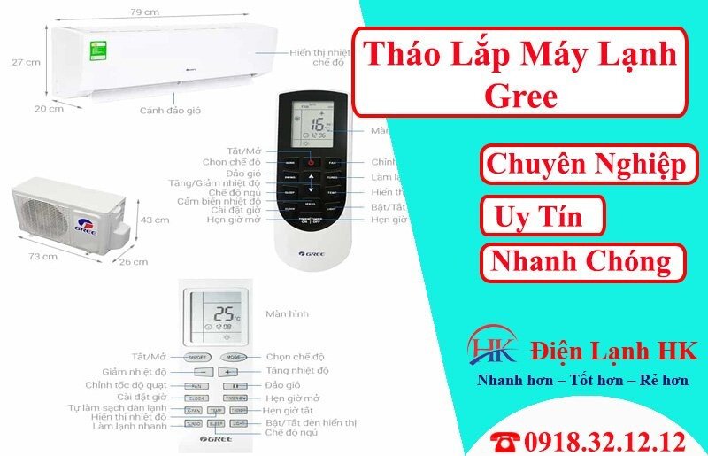 Kỹ thuật viên thực hiện tháo lắp cục nóng máy lạnh Gree