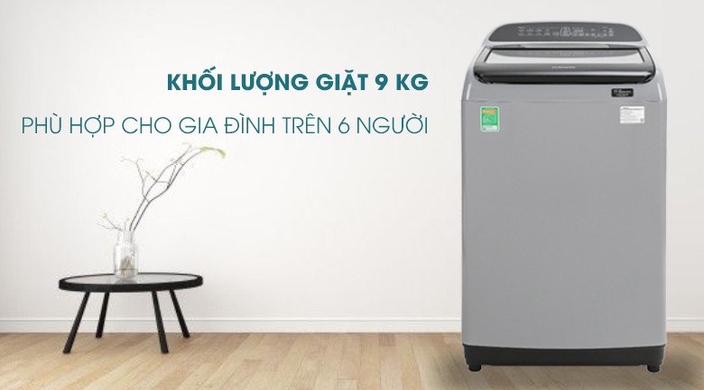 Lồng giặt dung tích lớn 9kg của máy giặt Samsung WA90T5260BY/SV