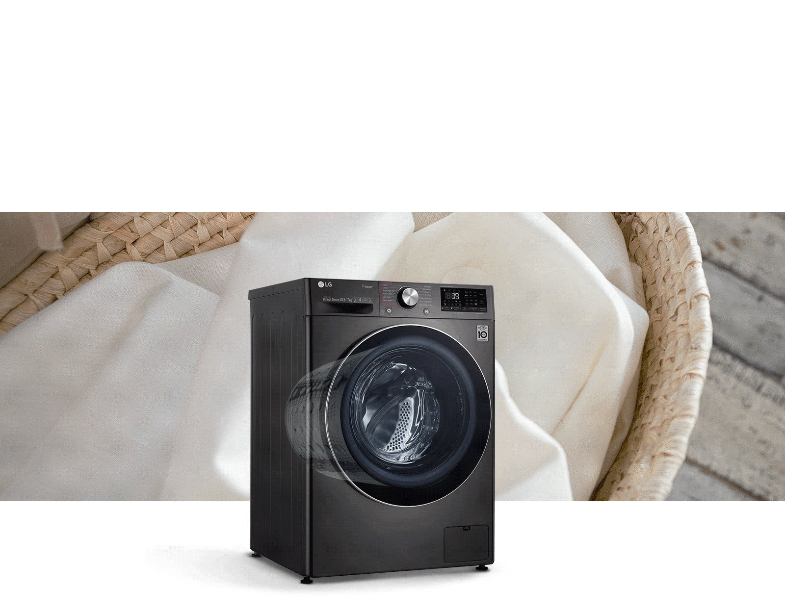 Lồng giặt lớn trên máy giặt LG FV1409S4M 9kg giúp chứa nhiều quần áo