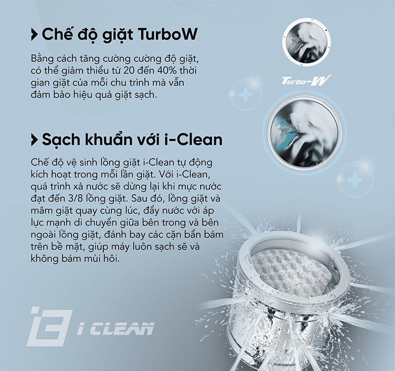 Lồng giặt máy Funiki 10.5kg được vệ sinh tự động với chế độ I-Clean