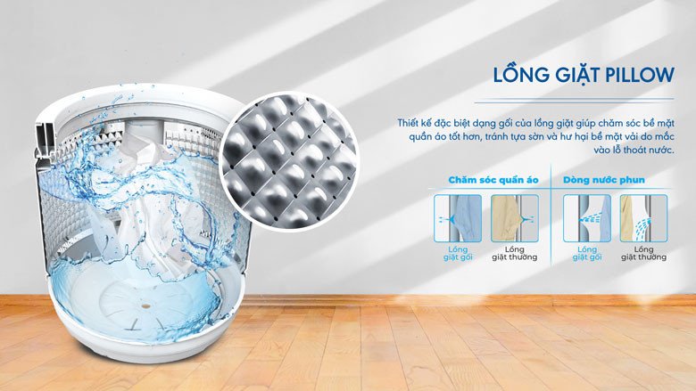 Lồng giặt Pillow dung tích lớn trên máy giặt lồng ngang Aqua 11kg