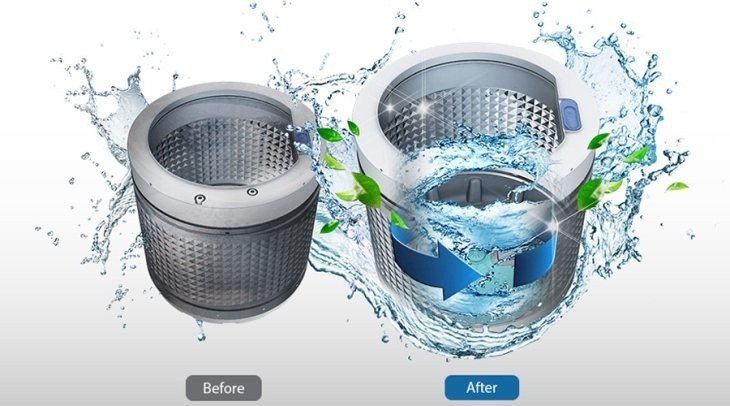 Lồng giặt sạch sẽ sau chu trình tự vệ sinh của máy giặt Aqua AQW-FR120CT(W)