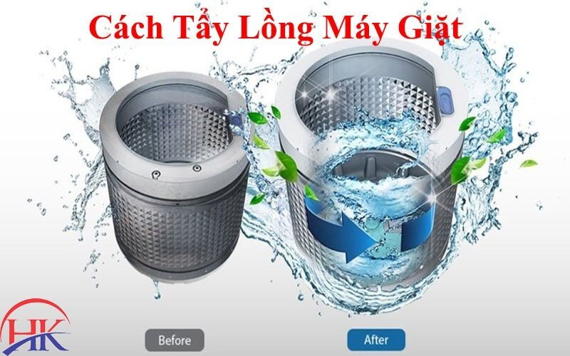 Lồng máy giặt trước khi được tẩy sạch, cho thấy cặn bẩn tích tụ