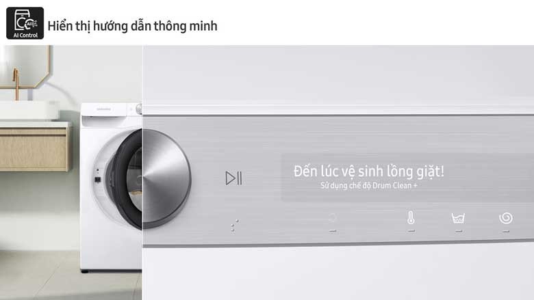 Màn hình AI Control hiển thị hướng dẫn xử lý trên máy giặt Samsung WW11CGP44DSHSV