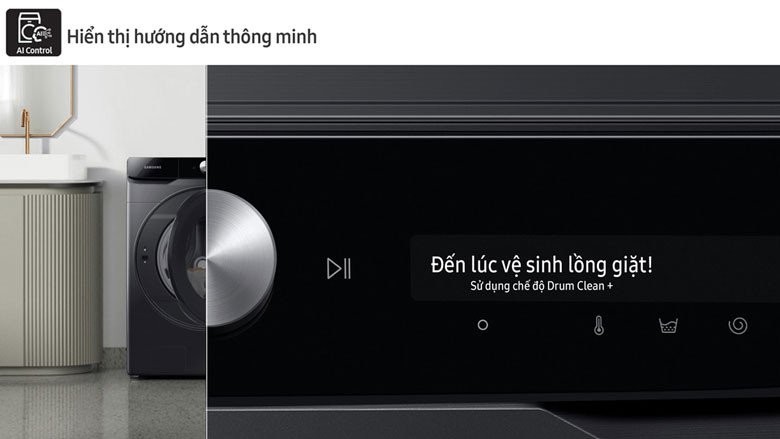 Màn hình hiển thị thông minh AI Control trên máy giặt sấy Samsung WD12TP34DSX/SV