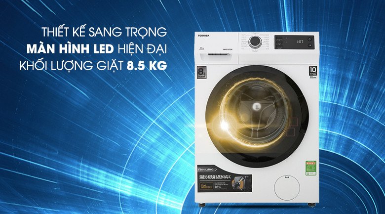 Mặt trước và bảng điều khiển máy giặt Toshiba 8.5kg