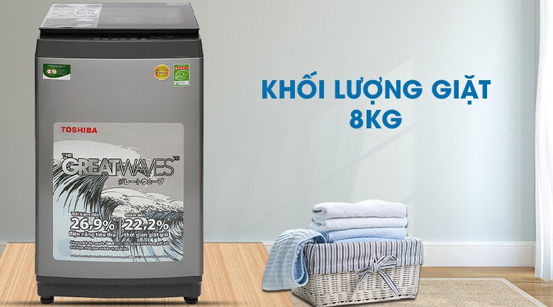 Máy giặt 8kg Toshiba AW-K905DV(SG) lồng đứng tông màu xám