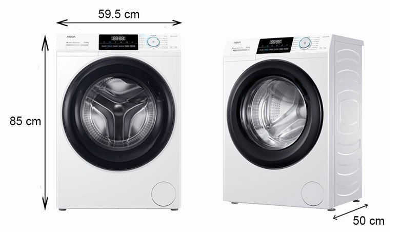 Máy giặt Aqua AQD-A902G.W 9kg lồng ngang hiển thị kích thước thực tế
