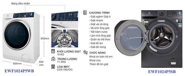 Máy giặt Electrolux 10kg lồng ngang màu trắng hiện đại