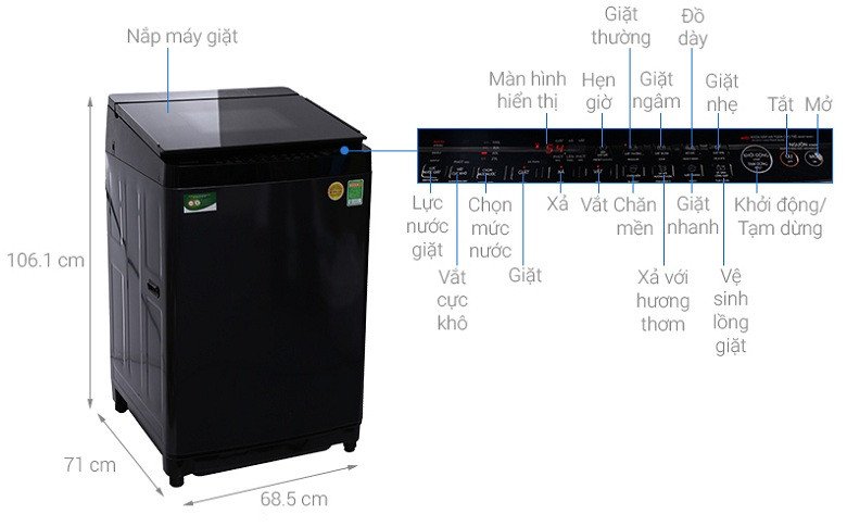 Máy giặt lồng đứng Toshiba 16kg AW-DUG1700WV kích thước lớn phù hợp gia đình