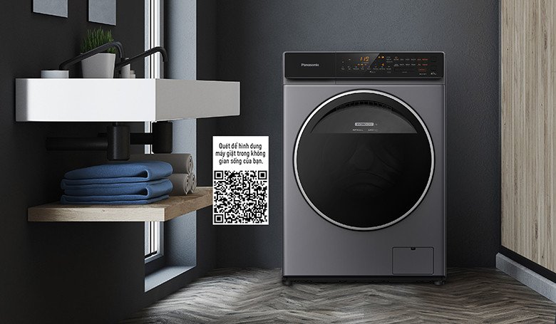 Máy giặt lồng ngang Panasonic 10kg NA-V10FC1LVT màu xám hiện đại