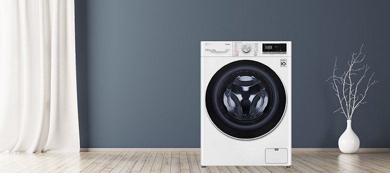 Máy giặt lồng ngang với bảng điều khiển và cửa kính