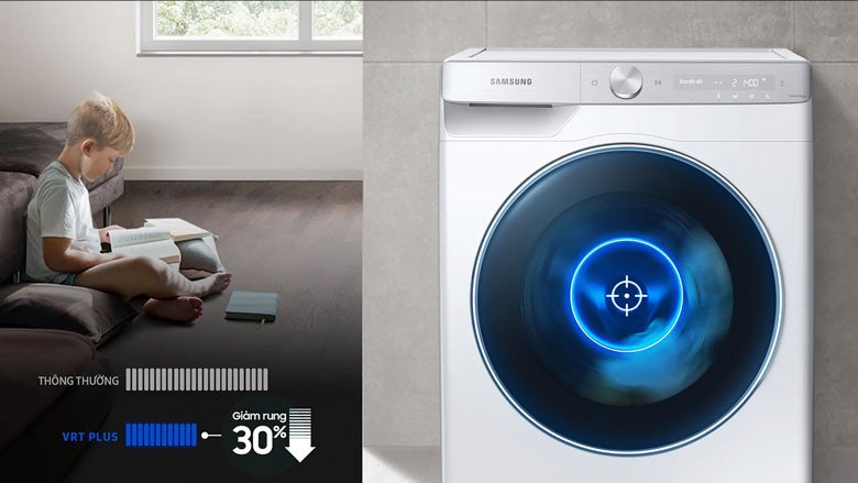 Máy giặt Samsung Inverter 10kg WW10TP44DSH/SV hoạt động êm ái với công nghệ VRT Plus