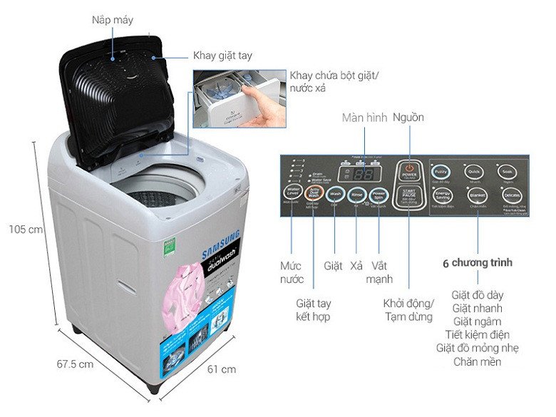 Máy giặt Samsung WA85J5712SG/SV lồng đứng 8.5kg