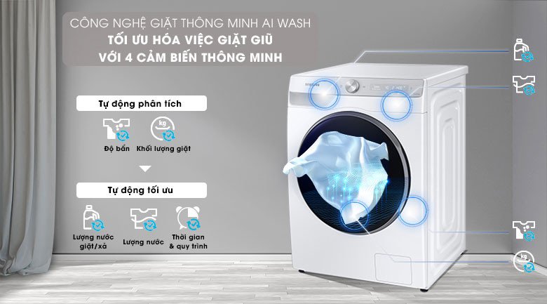 Máy giặt Samsung WW10TP44DSH/SV với công nghệ AI Wash tự động tối ưu quá trình giặt