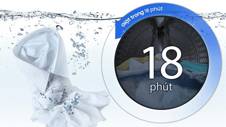 Máy giặt Samsung WW80T3020WW có chế độ giặt nhanh tiện lợi chỉ trong 18 phút