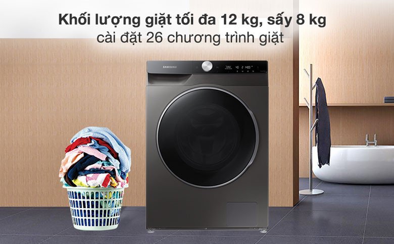 Máy giặt sấy Samsung WD12TP34DSX/SV với khối lượng giặt 12kg và 26 chế độ