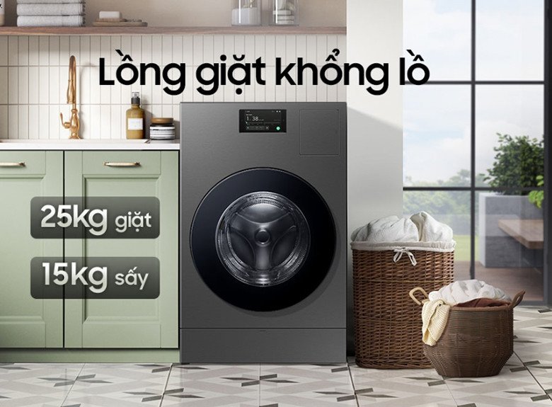 Máy giặt sấy Samsung WD25DB8995BZSV với thiết kế hiện đại
