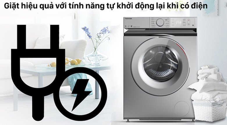 Máy giặt Toshiba tự động tiếp tục chu trình sau khi có điện
