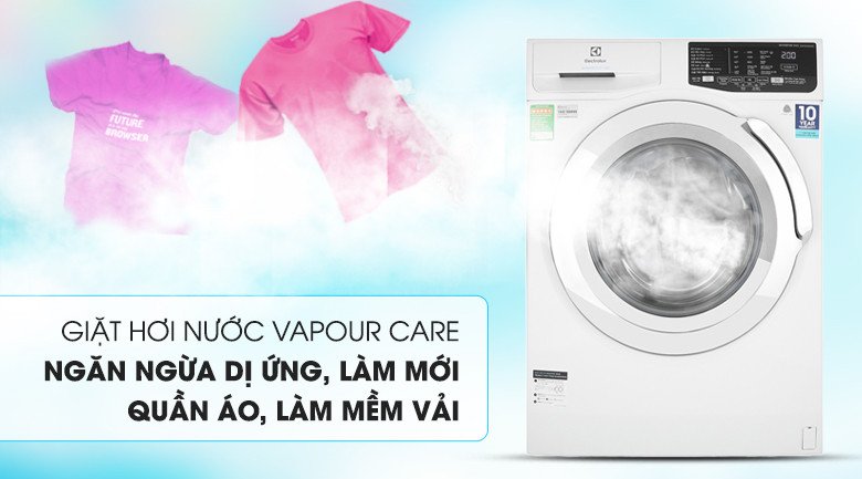 Minh họa công nghệ giặt hơi nước Vapour Care trên máy giặt Electrolux