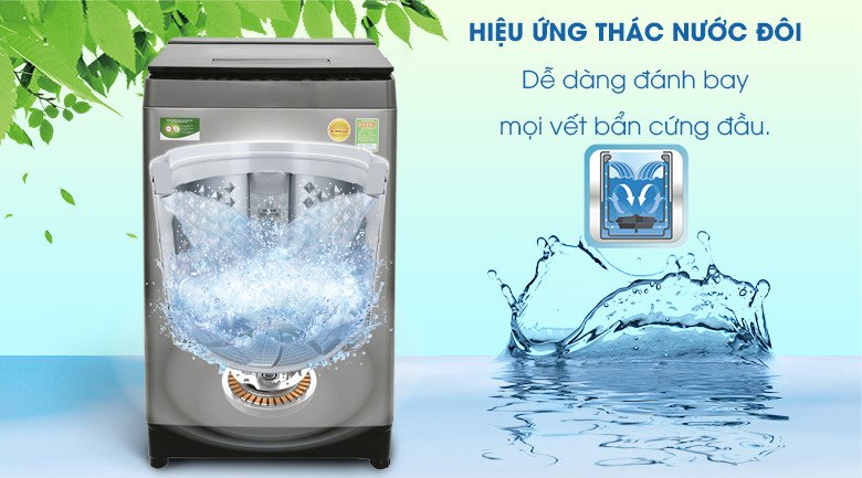 Minh họa hiệu ứng thác nước đôi trên máy giặt Toshiba
