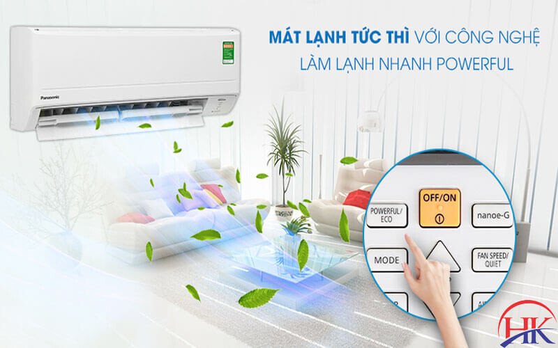 Minh họa hoạt động của chế độ làm lạnh nhanh Powerful trên điều hòa Panasonic.