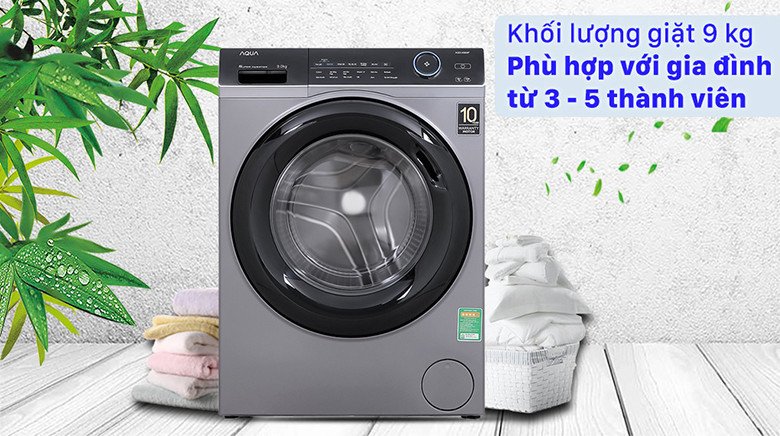 Minh họa khối lượng giặt 9 Kg trên máy giặt Aqua