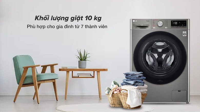 Minh họa khối lượng giặt lớn 10kg trên máy giặt LG FV1410S4P