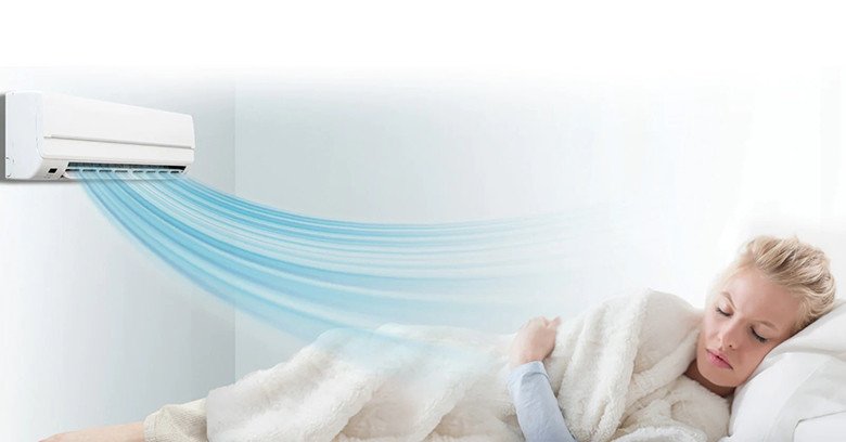Minh họa luồng gió hướng lên trần nhà từ điều hòa LG V10ENW1