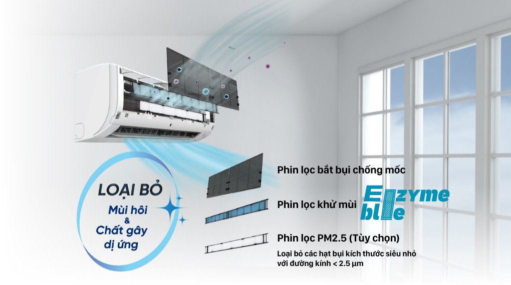 Phin lọc Enzyme Blue trên điều hòa Daikin FTKZ50VVMV
