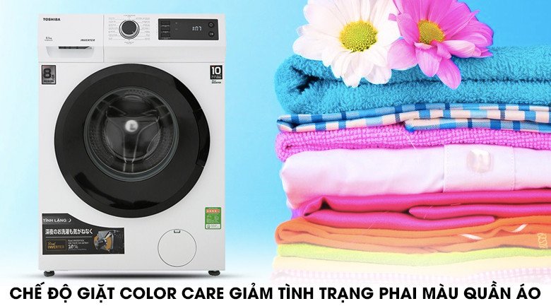 Quần áo được giặt sạch và bảo vệ màu sắc với Color Care Toshiba