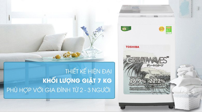 Thiết kế hiện đại của máy giặt lồng đứng Toshiba 7kg