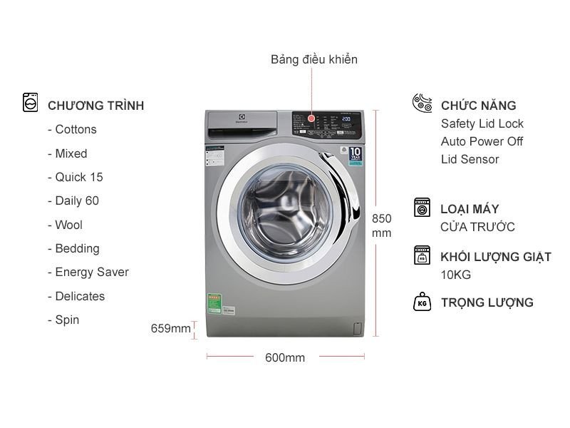 Thiết kế máy giặt Electrolux EWF1023BESA lồng ngang hiện đại
