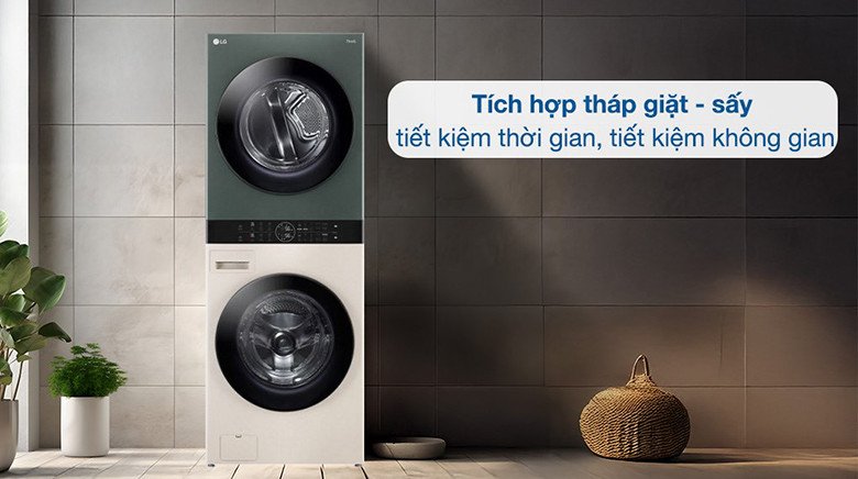 Thiết kế tháp giặt sấy LG WashTower WT1410NHEG tối ưu không gian