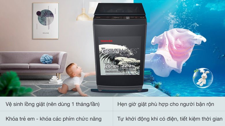 Tổng hợp các tiện ích thông minh trên máy giặt Toshiba AW-M1000FV(MK)