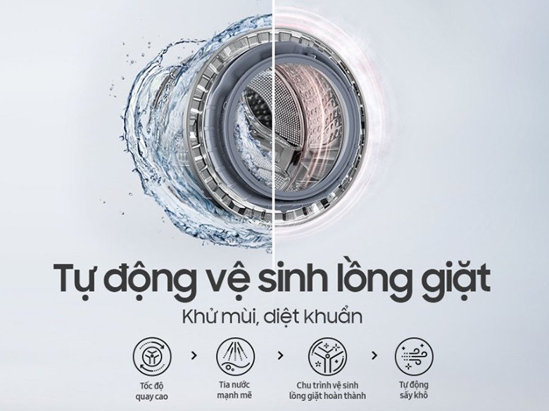 Tự động vệ sinh lồng giặt tiện lợi trên máy Samsung WD25DB8995BZSV