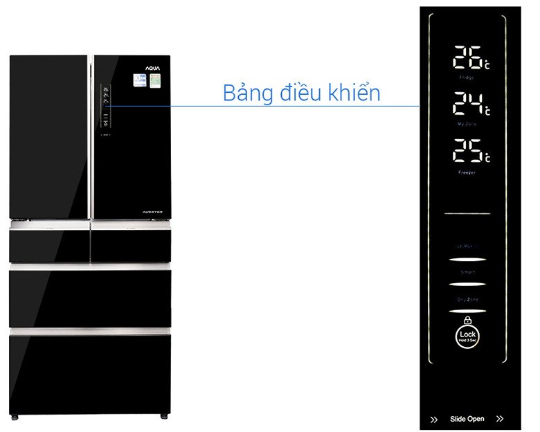 Bảng điều khiển cảm ứng bên ngoài cánh tủ lạnh Aqua AQR-IG686AM