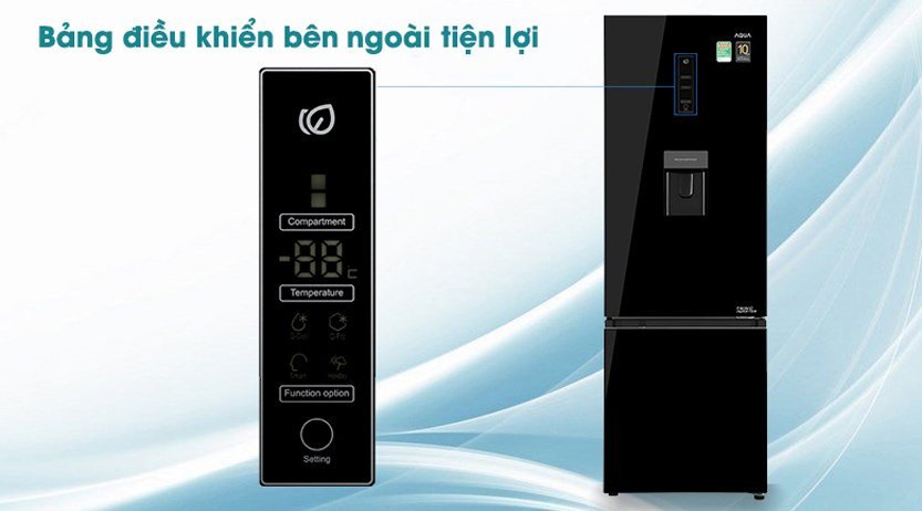 Bảng điều khiển cảm ứng thông minh trên cửa tủ lạnh Aqua AQR-B380MA