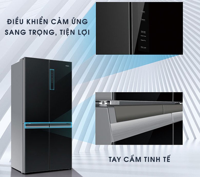 Bảng điều khiển cảm ứng tích hợp trên cửa tủ lạnh Aqua Inverter 549 lít AQR-IG636FM(GB)