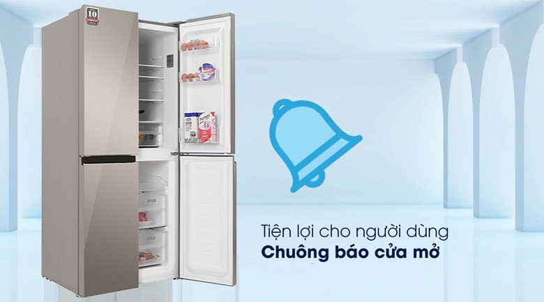Bảng điều khiển cảm ứng và chuông báo mở cửa trên tủ lạnh Sharp 401 lít