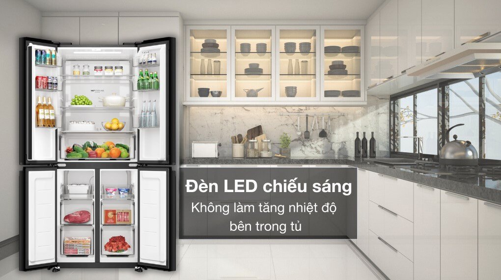 Bảng điều khiển cảm ứng và khay kệ linh hoạt của tủ lạnh Aqua Inverter 410 lít AQR-M466XA(GB)