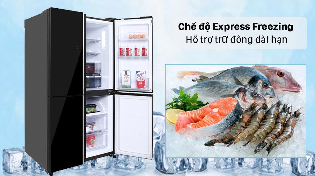 Bảng điều khiển tủ lạnh Sharp SJ-FXP600VG-BK hiển thị chế độ Express Freezing