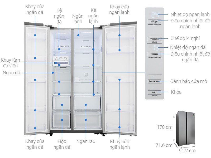 Bảng thông số kỹ thuật chi tiết của tủ lạnh Samsung Inverter 647 lít