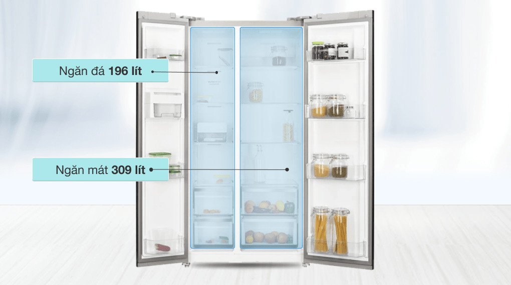 Bên trong tủ lạnh Electrolux 505 lít ESE5401A-BVN thể hiện không gian lưu trữ rộng rãi