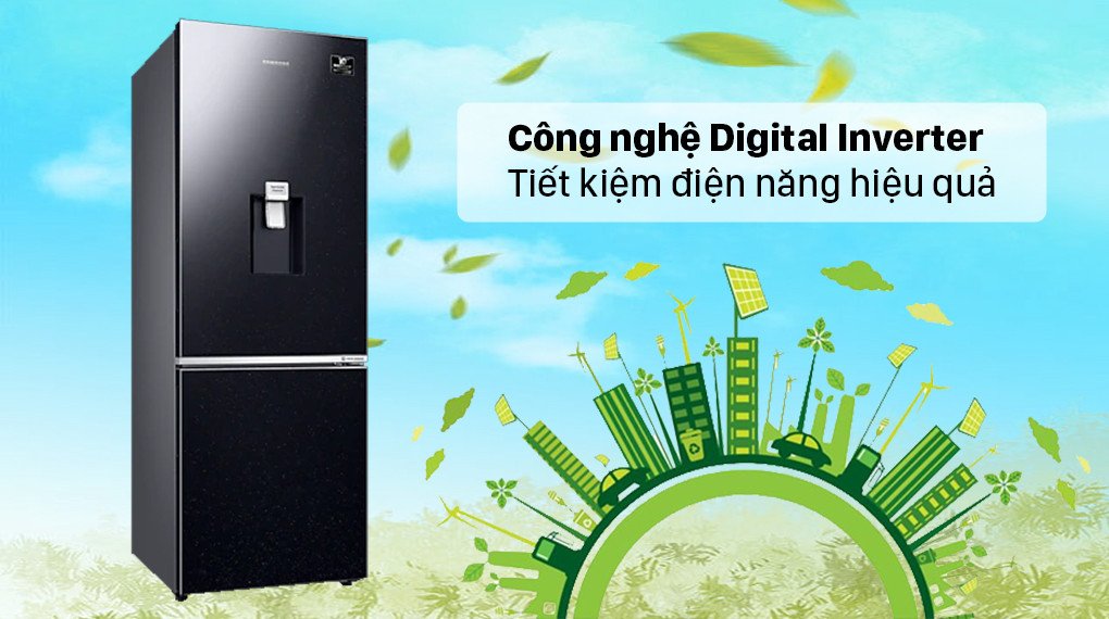 Biểu tượng công nghệ Digital Inverter trên tủ lạnh Samsung Inverter 307 lít giúp tiết kiệm điện