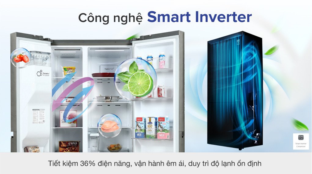 Biểu tượng công nghệ Smart Inverter trên tủ lạnh LG tiết kiệm điện