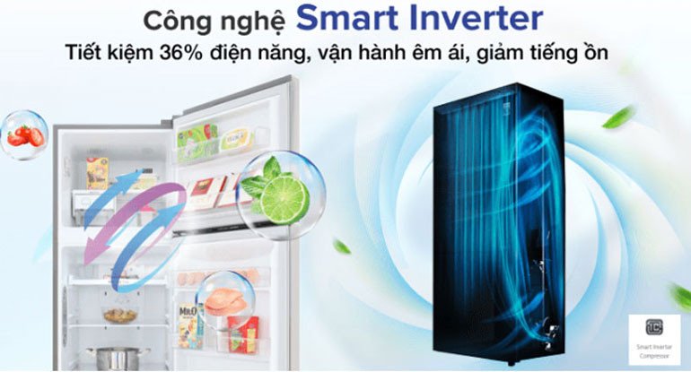 Biểu tượng tiết kiệm điện năng của tủ lạnh LG Side By Side với công nghệ Inverter
