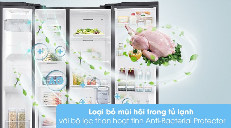 Bộ lọc than hoạt tính giúp loại bỏ mùi hôi và vi khuẩn trong tủ lạnh Samsung RS64T5F01B4/SV